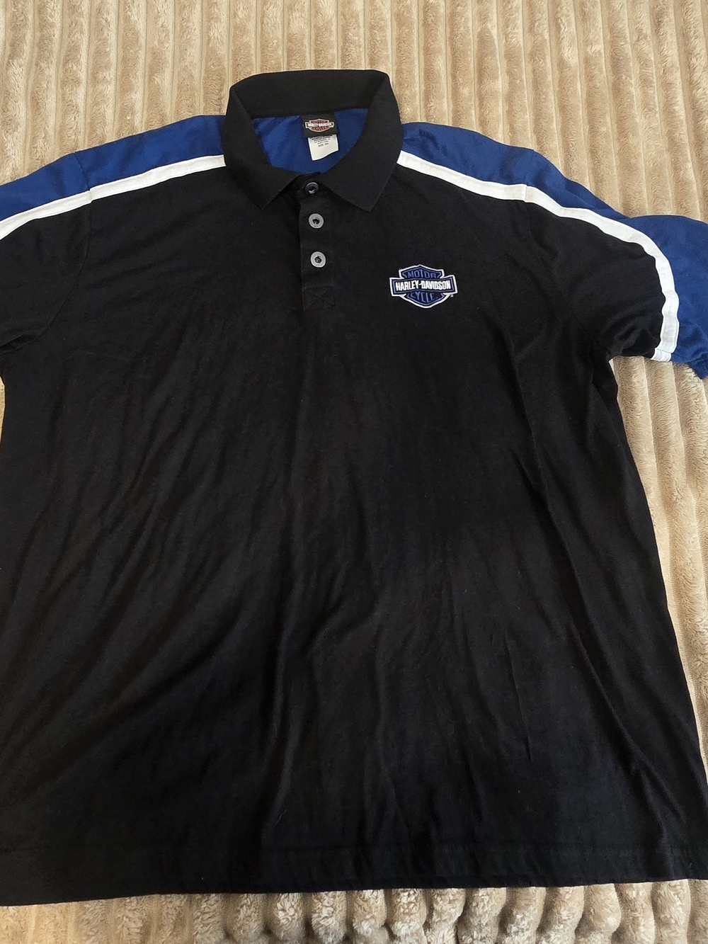 Harley Davidson Daytona Beach Polo Shirt Men's 2XL Black Blue Colorblock